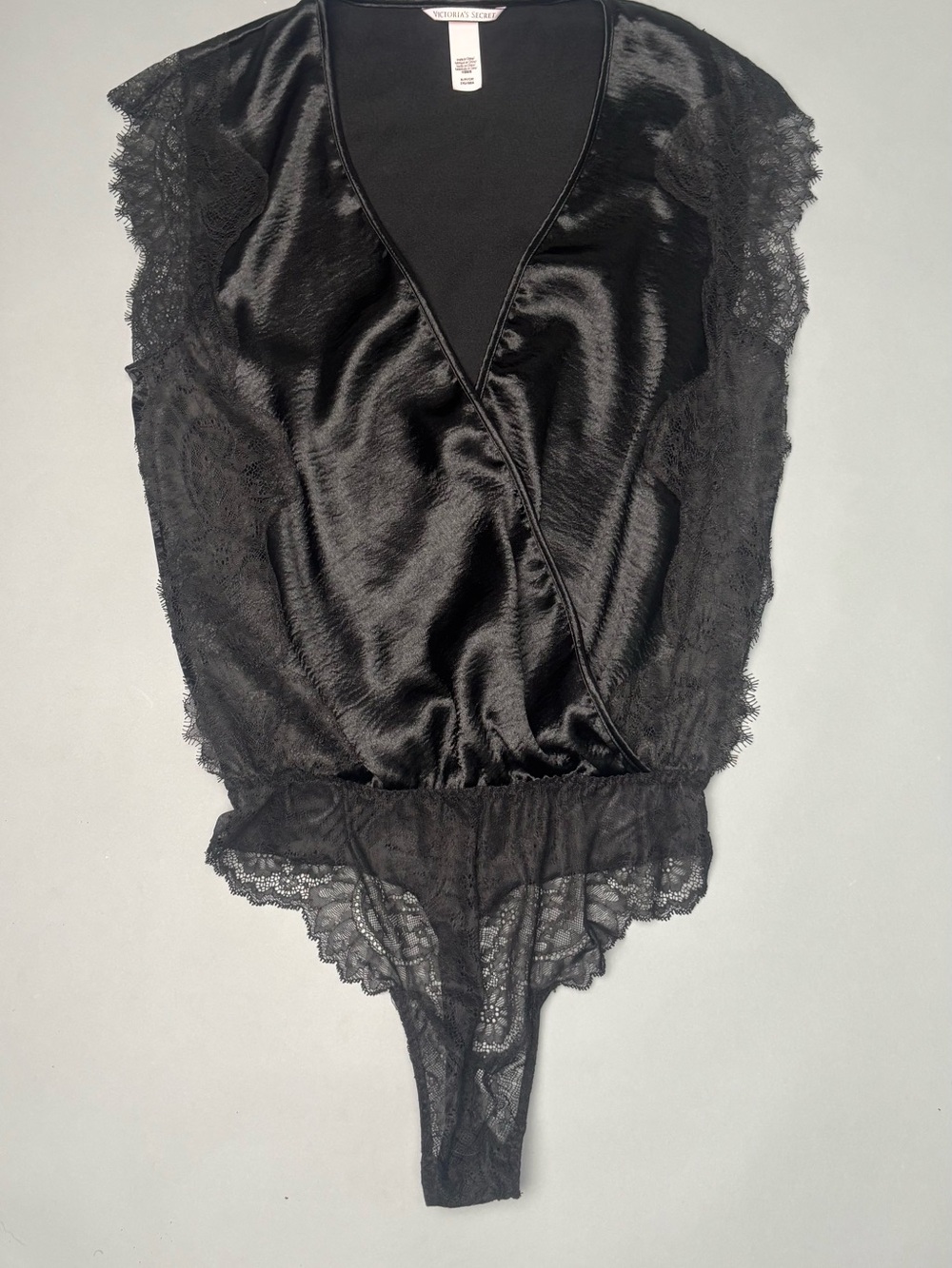 Black Lace-Trim Satin Bodysuit